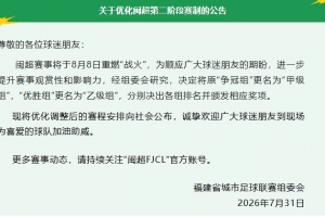 福建超级联赛：将“争冠组”更名为“甲级组”，“优胜组”更名为“乙级组”
